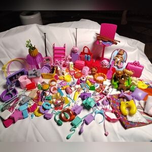 Barbie Large Lot Food, Accessories, Furniture, Pets, Purses + Mattel Fun Play
